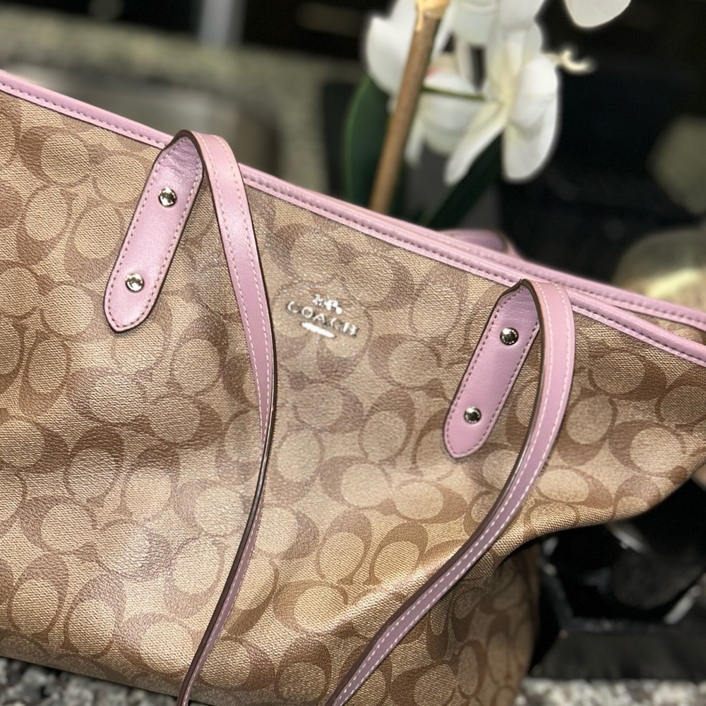 Coach Tan and Pink Tote Bag
